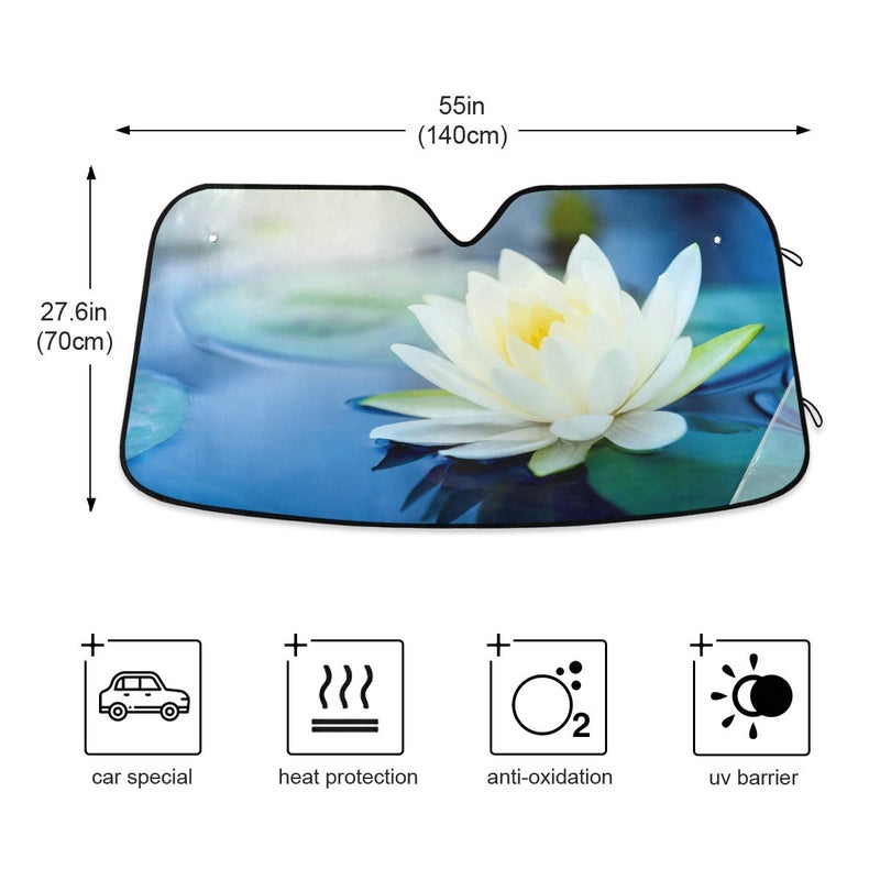 senya Car Windshield Sunshade Beautiful Lotus Flower Pattern, Blocks Sun Visor Protector Foldable Sun Shield Keep Your Vehicle Cool, Fits Windshields of Most Sizes - Image 5